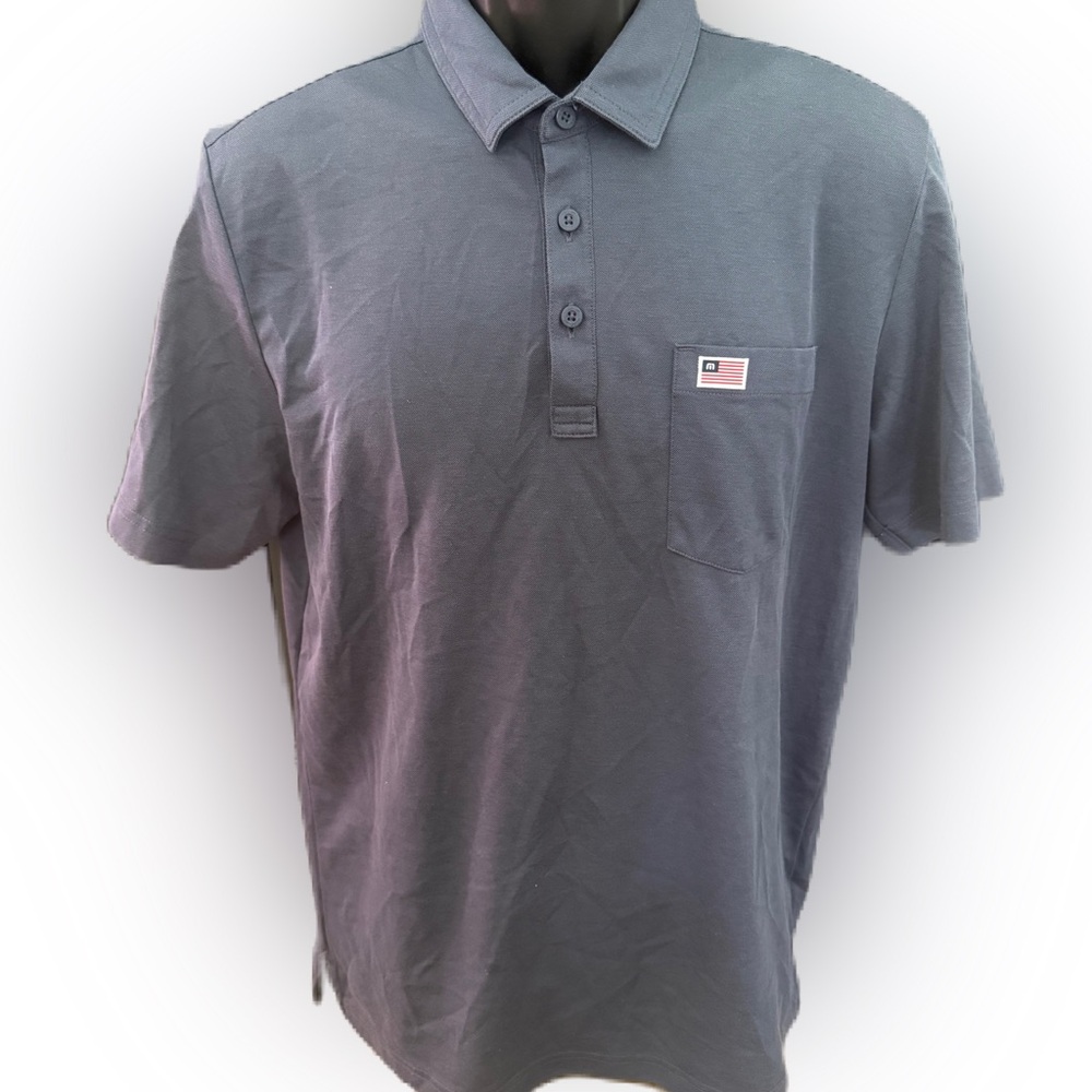 Travis Mathew Men’s Navy Blue Golf Polo Shirt With American Flag Logo. Medium